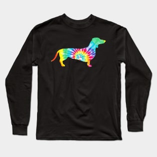 Tie Dye Dog Shirt Hippie Dachshund Retro T shirt Puppy Gift Long Sleeve T-Shirt